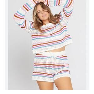 L*Space On The Horizon Crochet Knit Shorts Cover Up Sz XL Cream Pink Blue Red